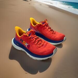 Hoka One One Mach 4 Running Shoes Fiesta Bluing Red 1113529-FBLN Women's 8B